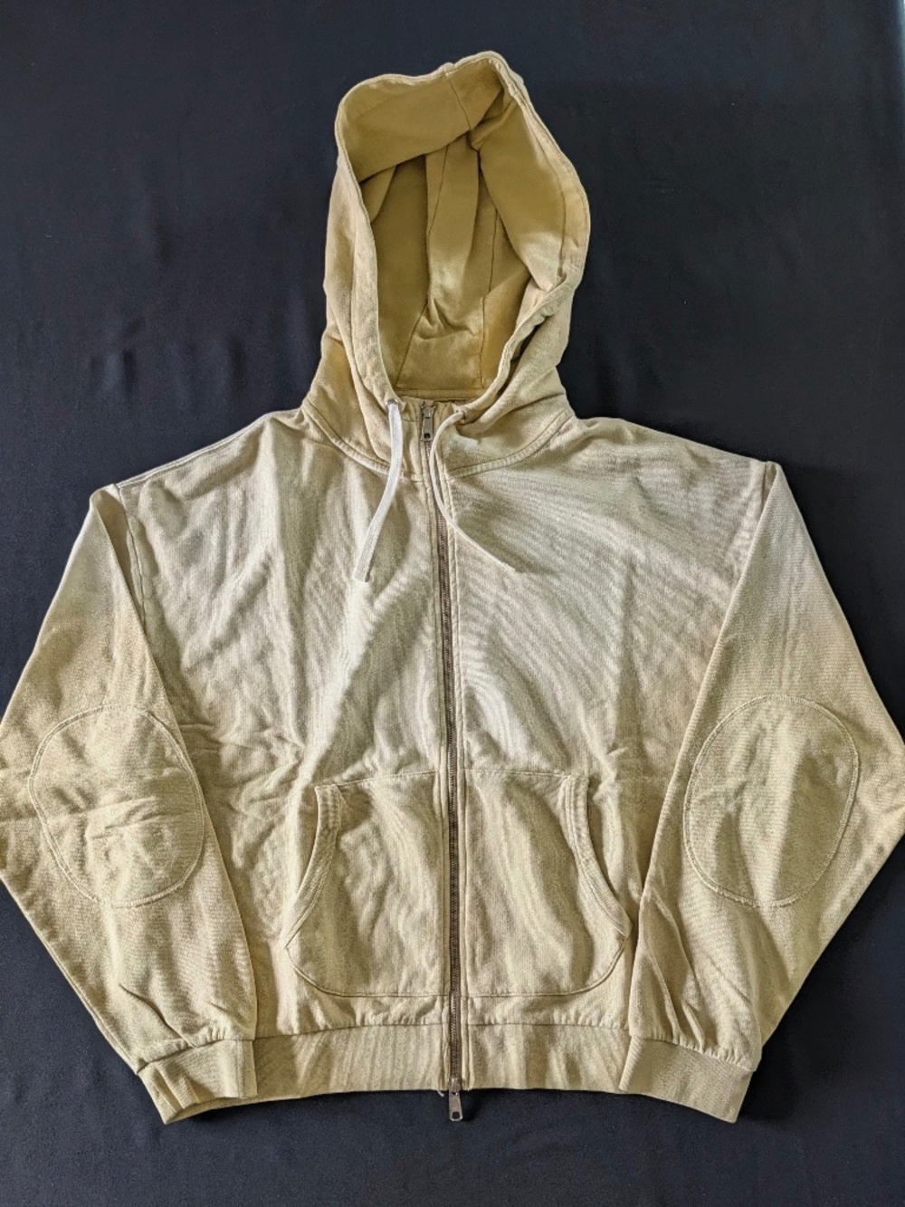 Brain Dead Padded Elbow Zip Up Hoodie Sand Tan Mens L Boxy 2-Way Zip Jacket NIB